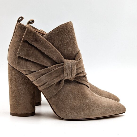 Sigerson Morrison Women Kiran Bow Beige Zip Pointy Ankle Boots size 7 - Picture 8 of 10